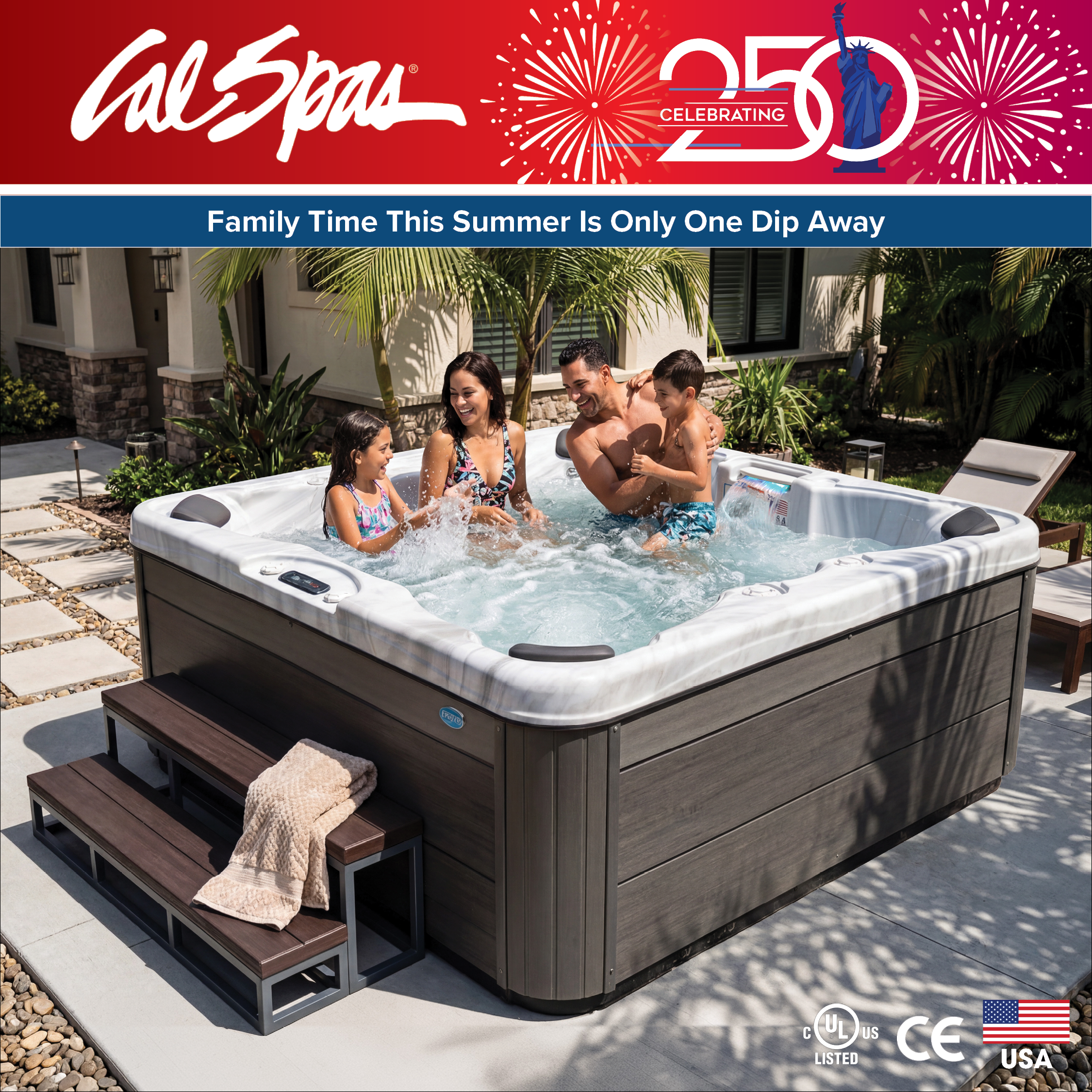 Calspas hot tub being used in a family setting - Durham